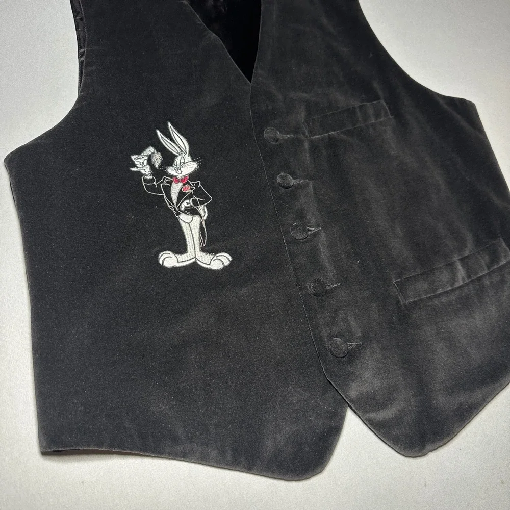 Vtg‎ Warner Bros Bugs Bunny Vest Mens S Black Velvet Looney Tunes 1995 Waistcoat